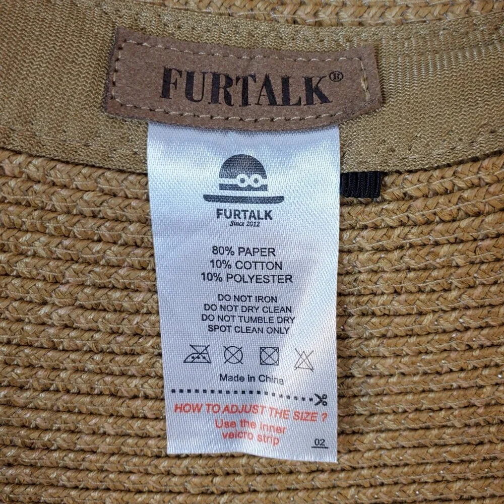 Furtalk Womens Sun Visor Roll Up Beach Hat. Wide Brim. Paper Cotton. Adj Size.